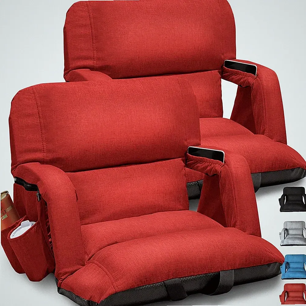 2 Pack Extra Wide Stadium Seats Red 25" Sofa Style Bleacher Cushion 6 Recline