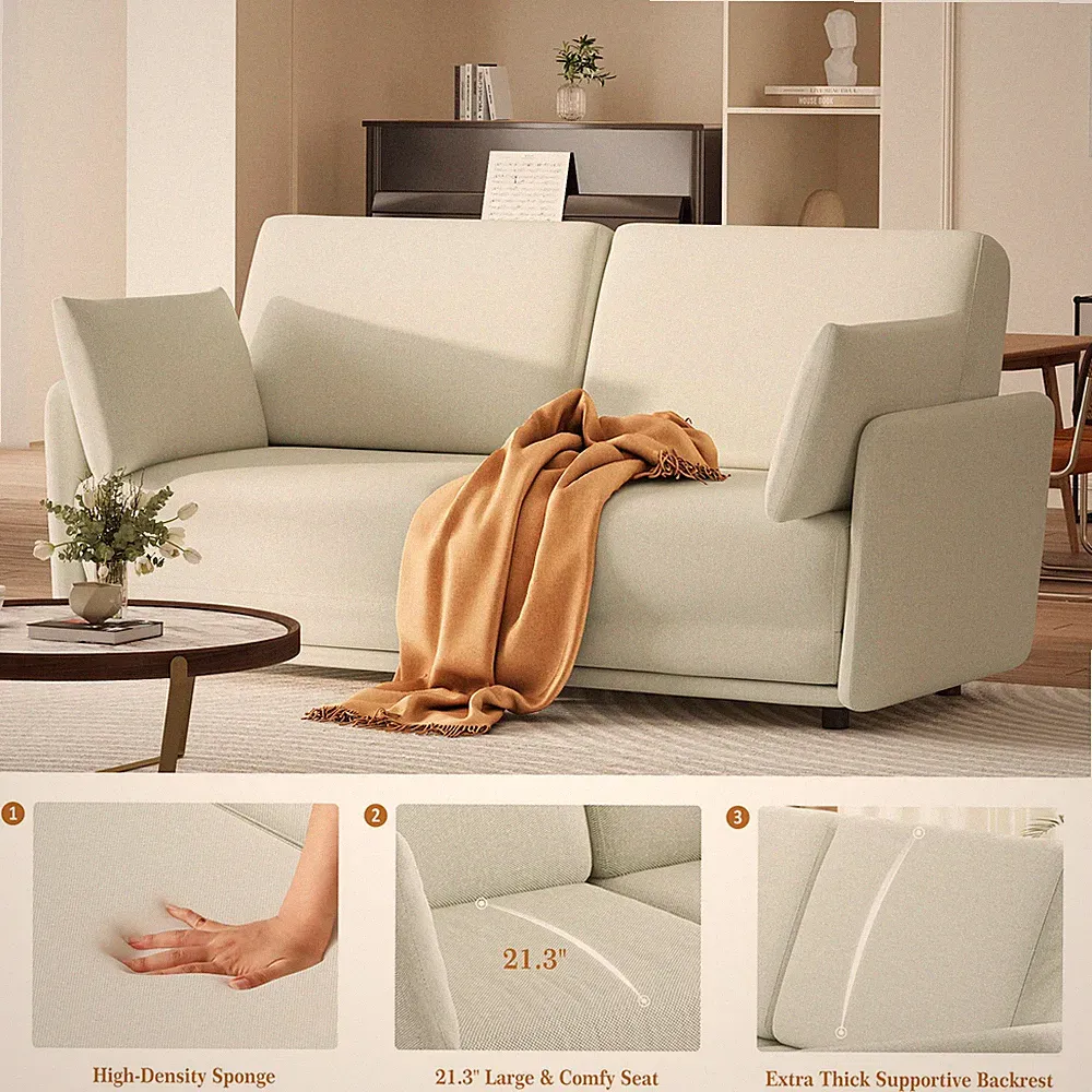 66 Inch Pull Out Sofa Bed Queen Size Convertible Sleeper Couch W/Thicked Cushio
