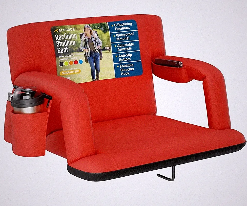 Alpcour Portable Reclining 25inch Wide Stadium Seat with Armrests Red