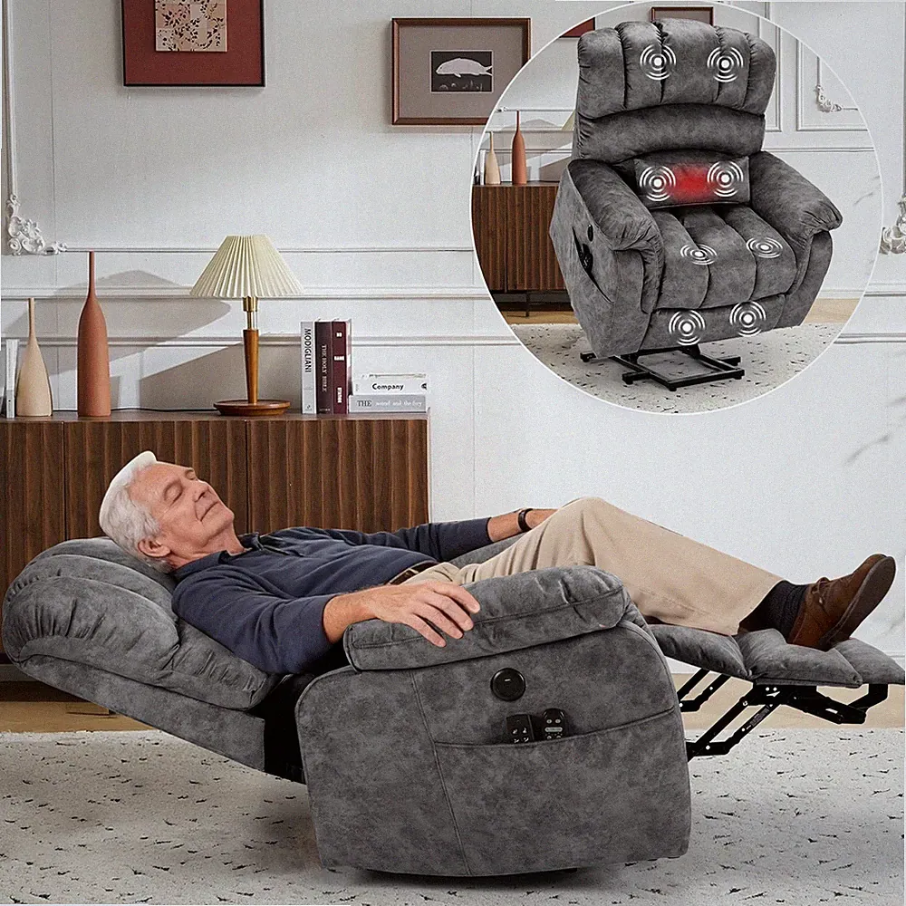 Tall Man Oversized Lay Flat Dual Motor Power Lift Recliner Chair w/ Massage Heat
