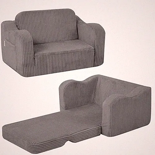 Toddler Chair Comfy for 1-3 Years Old Kids Couch Bed Fold Corduroy Light Grey